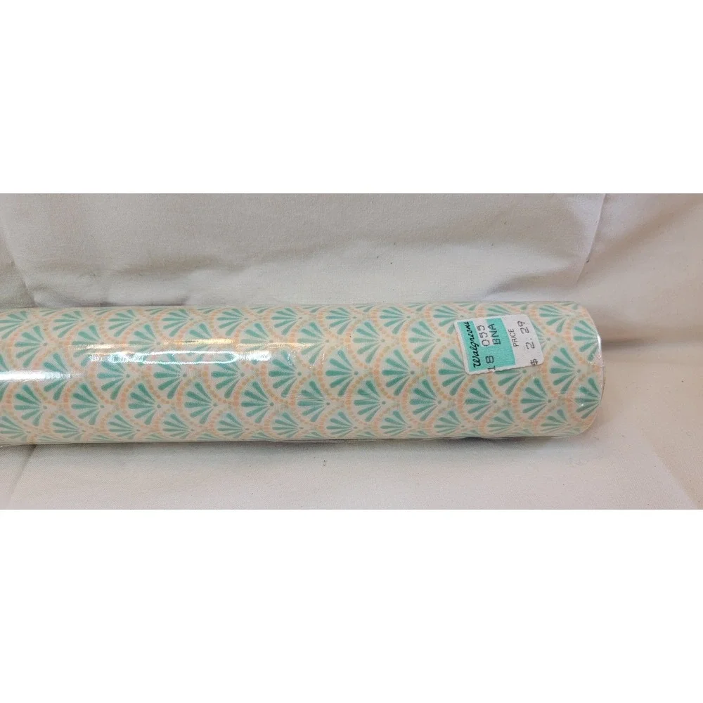 Rubbermaid Smooth N Easy Shelf Drawer Liner 12in x 3.33yd Teal Peach Fan Pattern